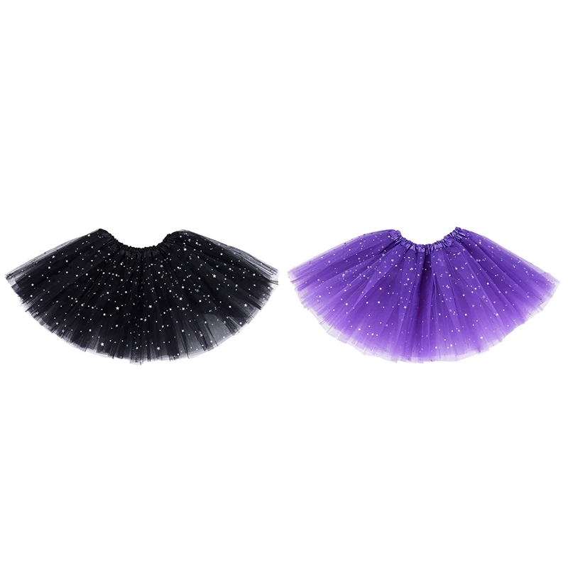 2PCS Smart Baby Girl Clothes Stars Sequins Petticoat Ballet Dance  Tutu Skirt Purple & Black