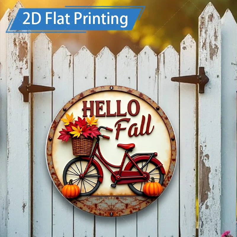 

1 шт. 8x8-дюймовый металлический знак «Русский велосипед «Hello Fall» с тыквой и листьями для осеннего декора»