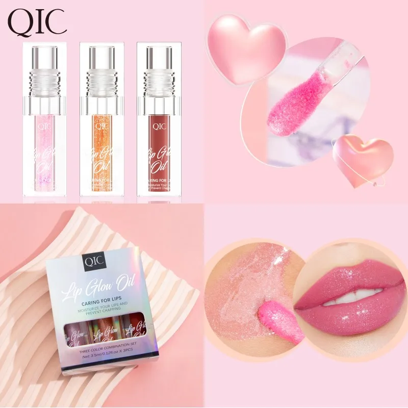 Zestaw 3 błyszczyków do ust - łatwe nakładanie, nieklejące się, trwałe, nawilżające i błyszczące olejki do ust w pudełku prezentowym dla kobiet do codziennego użytku