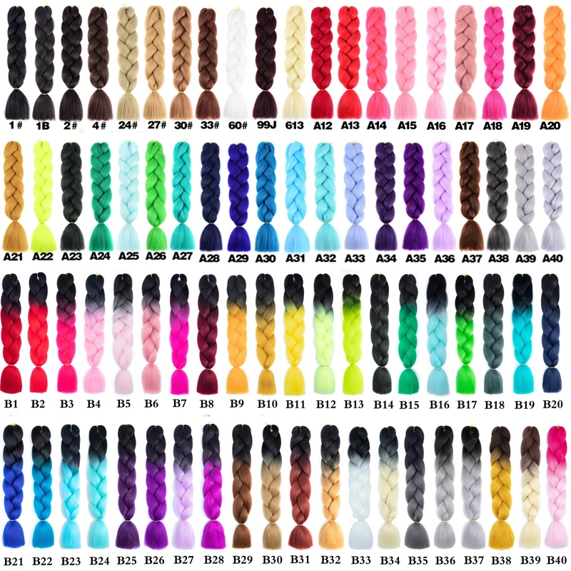 24\'\' 100G Synthetic Jumbo Braiding Hair Ombre Rainbow Hair Extensions Festival Jumbo Crochet Hair Weaving Box Braids Hairpieces