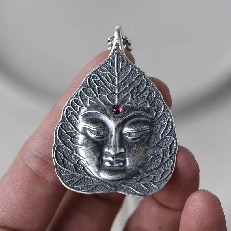 

Buddha Leaf Pendant Necklace Pure Silver, Vintage Ethnic Zen Meditation Spiritual Jewelry
