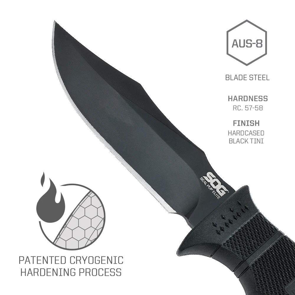 SOG Seal PUP 엘리트 나이프 컴팩트 고정 블레이드, 캠핑, 부시크래프트, 자기 방어 및 낚시를 위한 전문 EDC 야외 핸드 툴