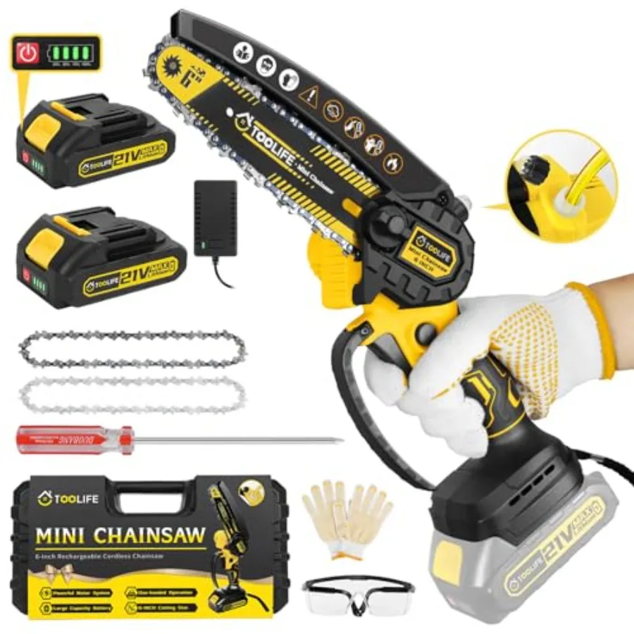 

Mini Chainsaw Cordless 6 Inch Handhled Chainsaw with 2 Batteries and Auto Oiling System Electric Chainsaw for Tree/Wood Cutting