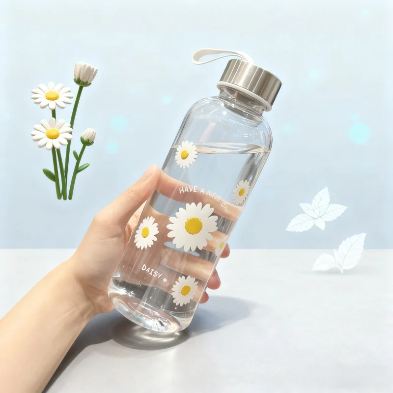 

500 мл прозрачная бутылка для воды с крышкой из нержавеющей стали, пластиковая чашка для воды, портативная бутылка для питья для офисного чая, спортивная дорожная чашка