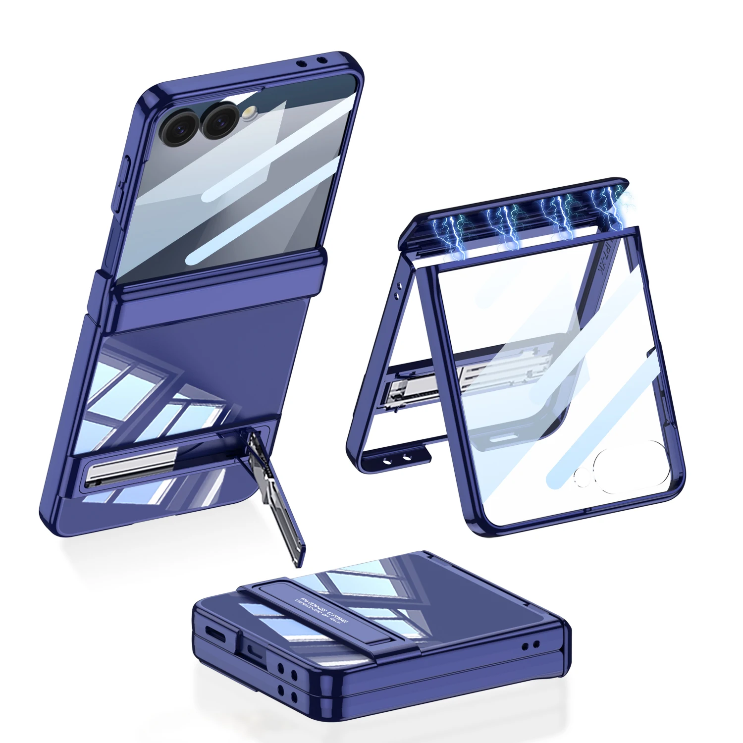 

Plating Magnetic Hinge Bracket Phone Case for Samsung Galaxy Z Flip7 Flip 7 Transparent Shell Film Screen Protective Cover