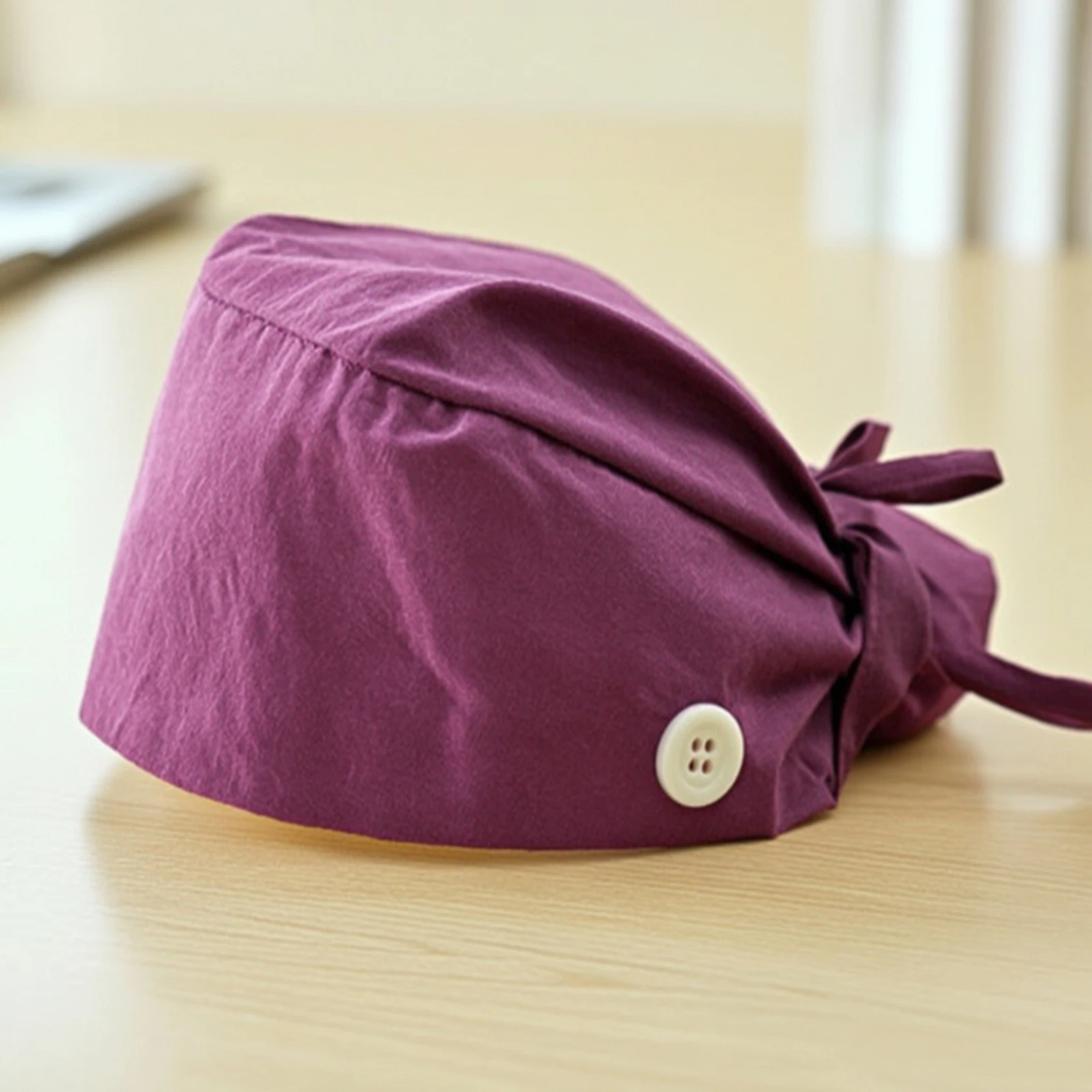 Long Hair Scrub Cap Breathable Work Cap with Buttons Tie Back Work Hat Comfortable Skin-Friendly for Nurses, Hospital