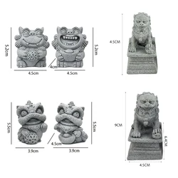 2Pcs 4.5*2.2*3cm Mini Stone Lion Chinese Style Lion Statue Desktop Feng Shui Micro Landscape Bonsai Decor Lion Town Decor