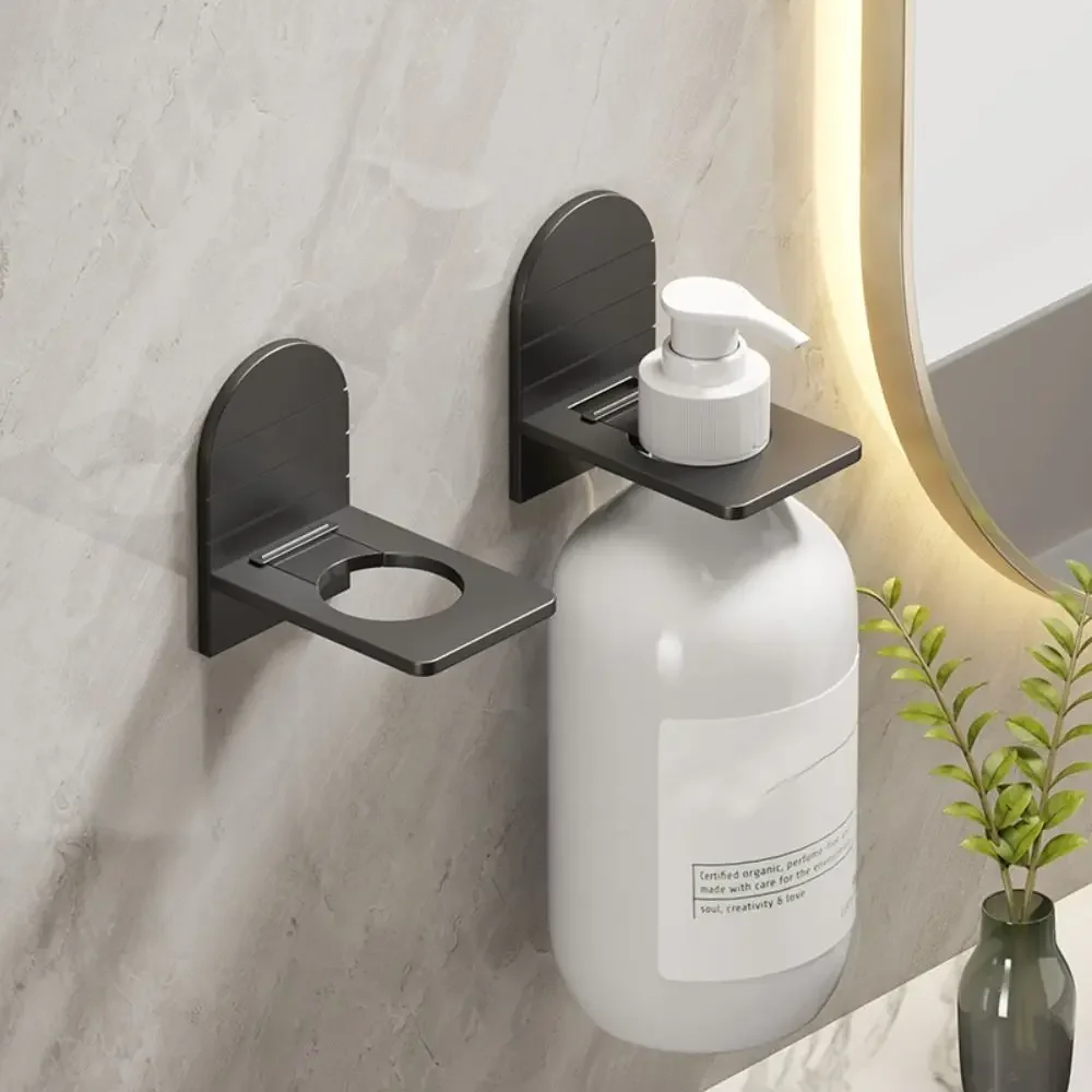 Adjustable Bottle Neck Shower Gel Holder No Drill Wall Mounted Aluminum Dispenser Rack for Bathroom Kitchen Storage Organizer