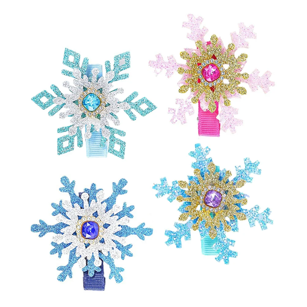 

4 Pcs Snowflake Hair Clip Jewelry Rhinestone Snowflakes Winter Bows Clips Christmas for Girls Top Miss