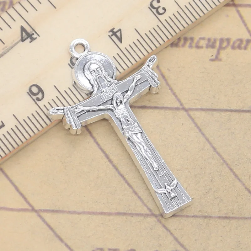 10pcs Charms Cross Jesus 40x24mm Antique Silver Color Pendants DIY Handmade Finding Tibetan Making Jewelry