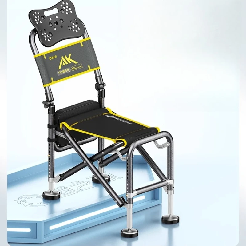 كرسي صيد قابل للطي خفيف الوزن ومحمول للتخييم عالي التحمل ومسند ظهر قابل للتعديل وحامل قضيب تليسكوبي وحامل أكواب في الهواء الطلق