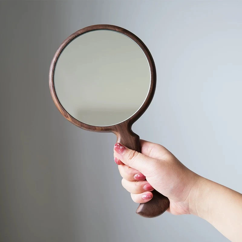 กระจกพกพาด้ามไม้ กระจกเงาสำหรับงานปักหางปลา กระจกเงาสีเงินแบบพกพาสำหรับร้านเสริมสวย อุปกรณ์แต่งหน้าส่วนตัว