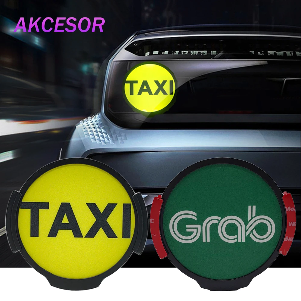 Taxi Sign LED Signal Light for Grab Flag Circle Shape Front Rear Windshields Indicator Light Ub Lyf Sticker 