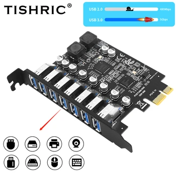 TISHRIC USB 3.2 Gen1 PCI Express Multiplier PCI E naar 7 poorten USB 3 Hub Uitbreidingsadapterkaart PCI-E 1X Controller voor Desktop