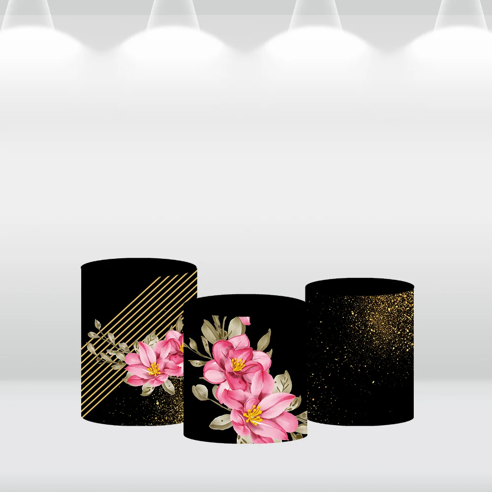 Украшение свадебной вечеринки, черный и золотой круглый фон, цветочный круг на день рождения, фотофон, торт, стол, баннер