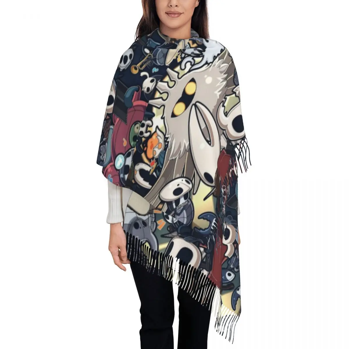 Hollow Knight Silksong Shawl Wraps Women Winter Warm Large Soft Scarf Pashminas Tassel Scarves
