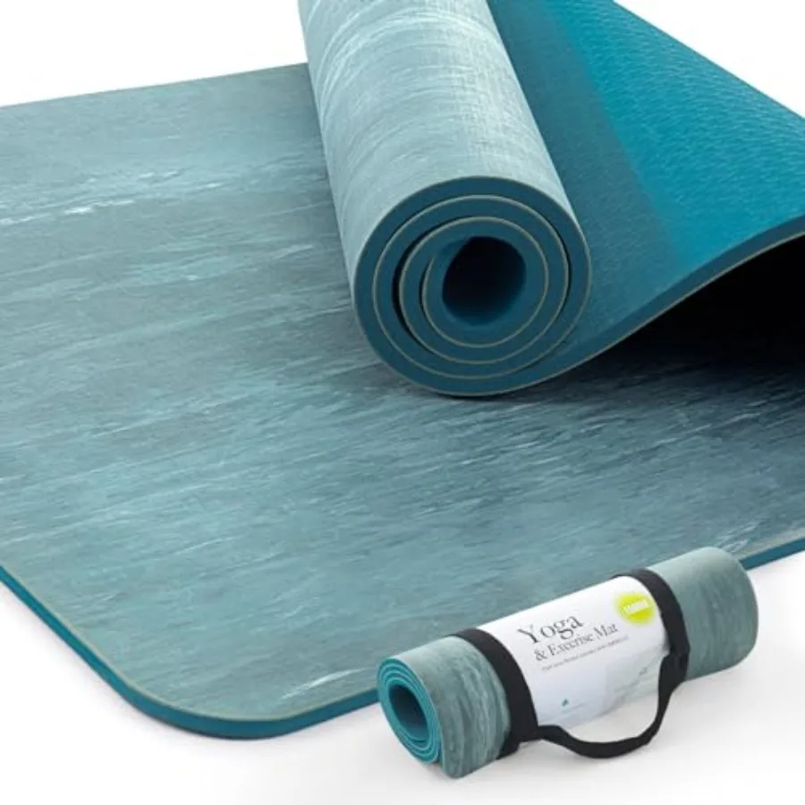 

Extra Thick 10MM Natural Rubber and TPE Yoga Mat in Eco Friendly Beige for Yoga Pilates Home Workout Non Slip with Strap