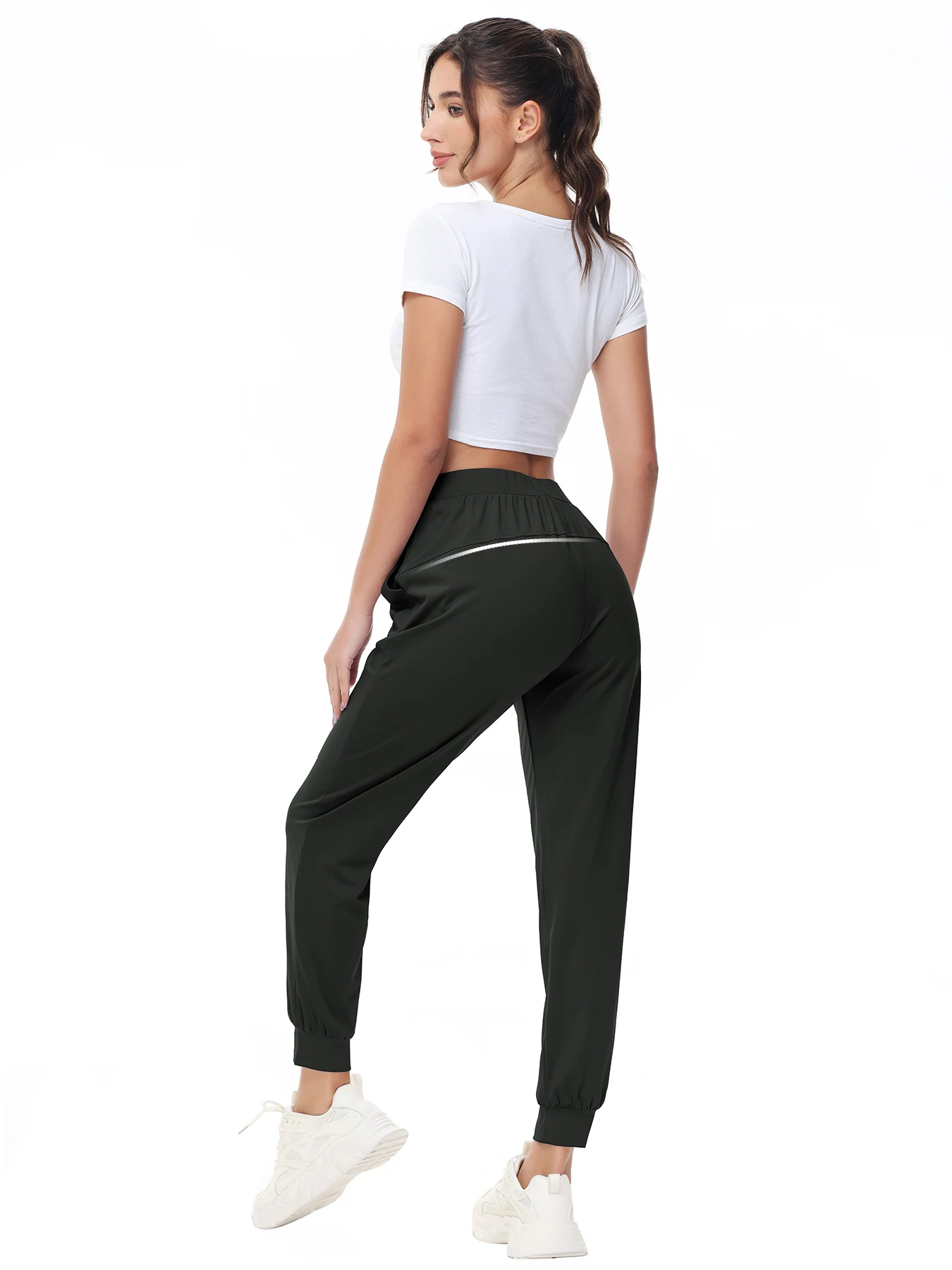 Women Quick-Dry Sports Pants Running Fitness Gym Sweatpants Outdoor Jogging Workout Trousers Cuffed Pants with Pockets