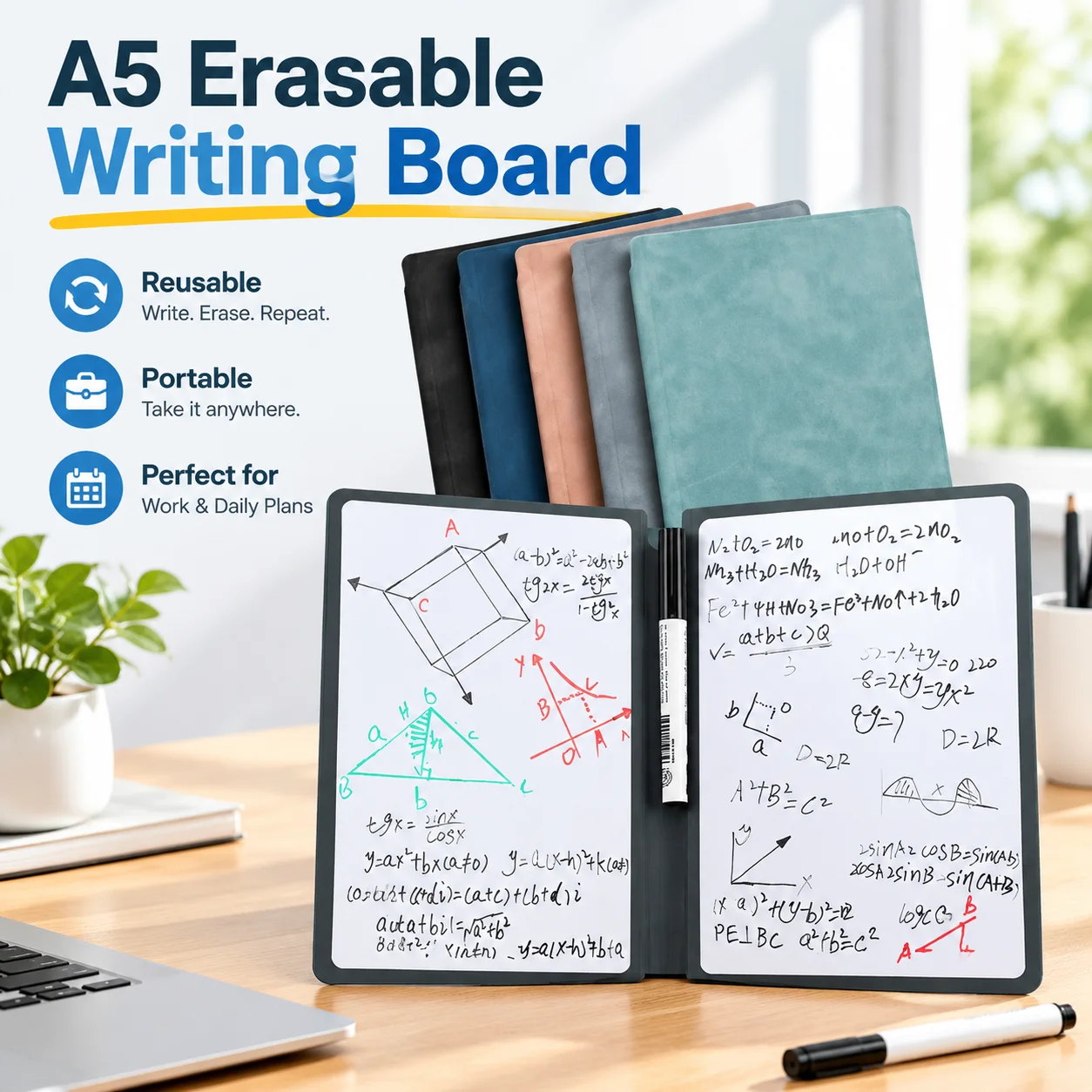 A5 Erasable Writing Board Portable Soft Whiteboard Notebook Reusable Memo Planner Pad for Office Daily Schedule Recording