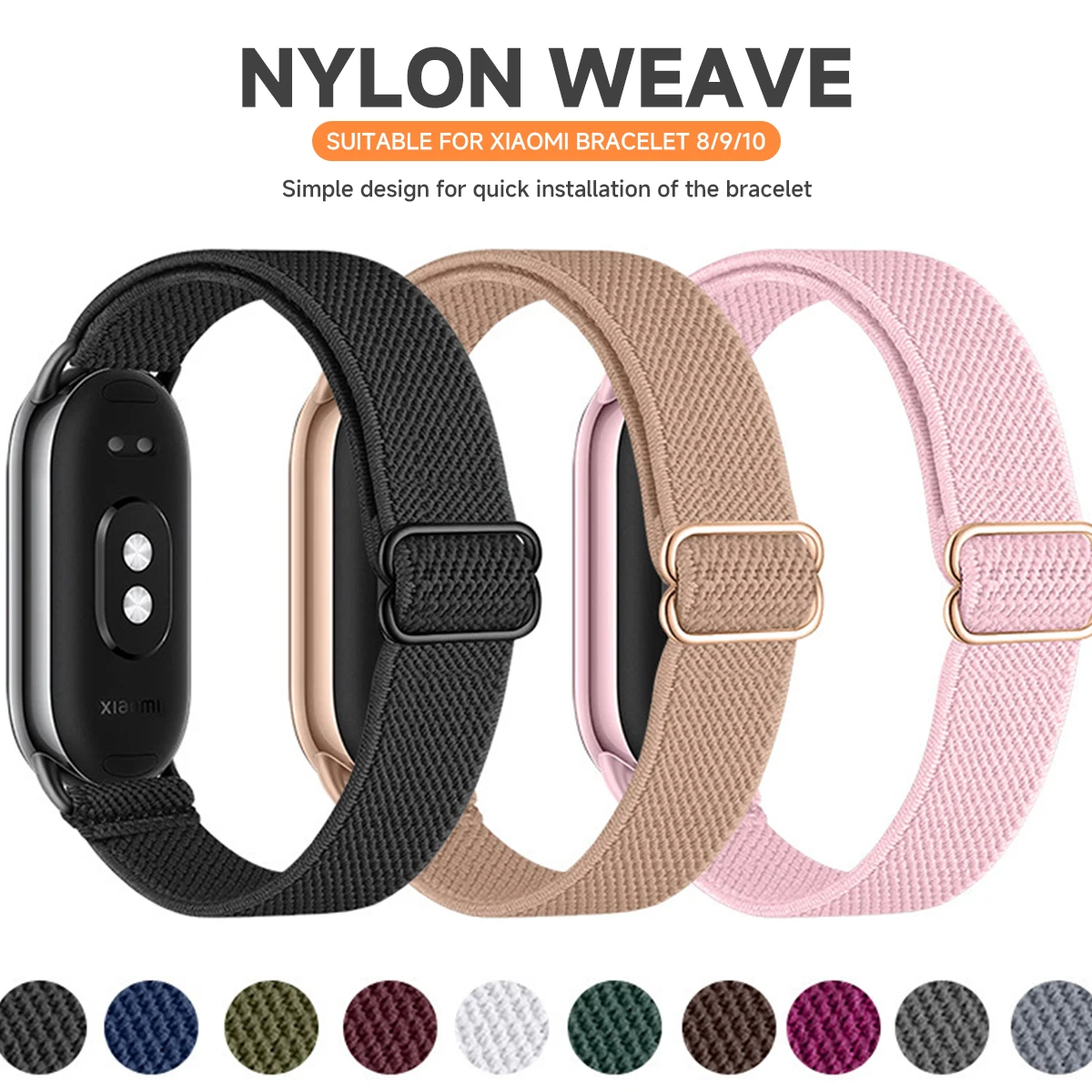 Nylonarmband für Xiaomi Mi Band 10 9 Sport Ersatzband für Mi Band 8 Armband Elastisches Smart Band 8 Uhrenarmband Zubehör