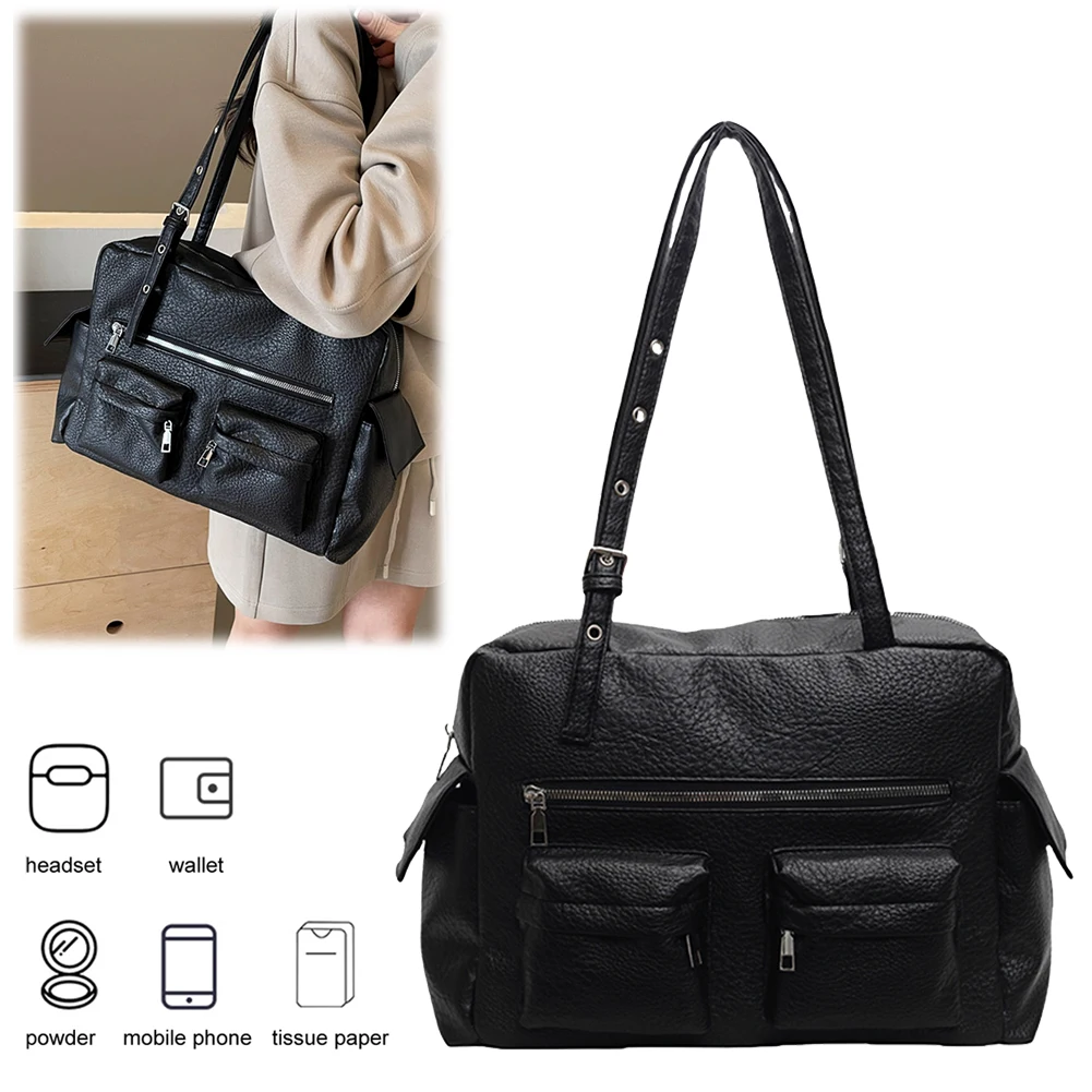 Women PU Leather Underarm Bag Adjustable Strap Shoulder Bag with Multi-Pockets Handbag Tote Bag for Work Travel