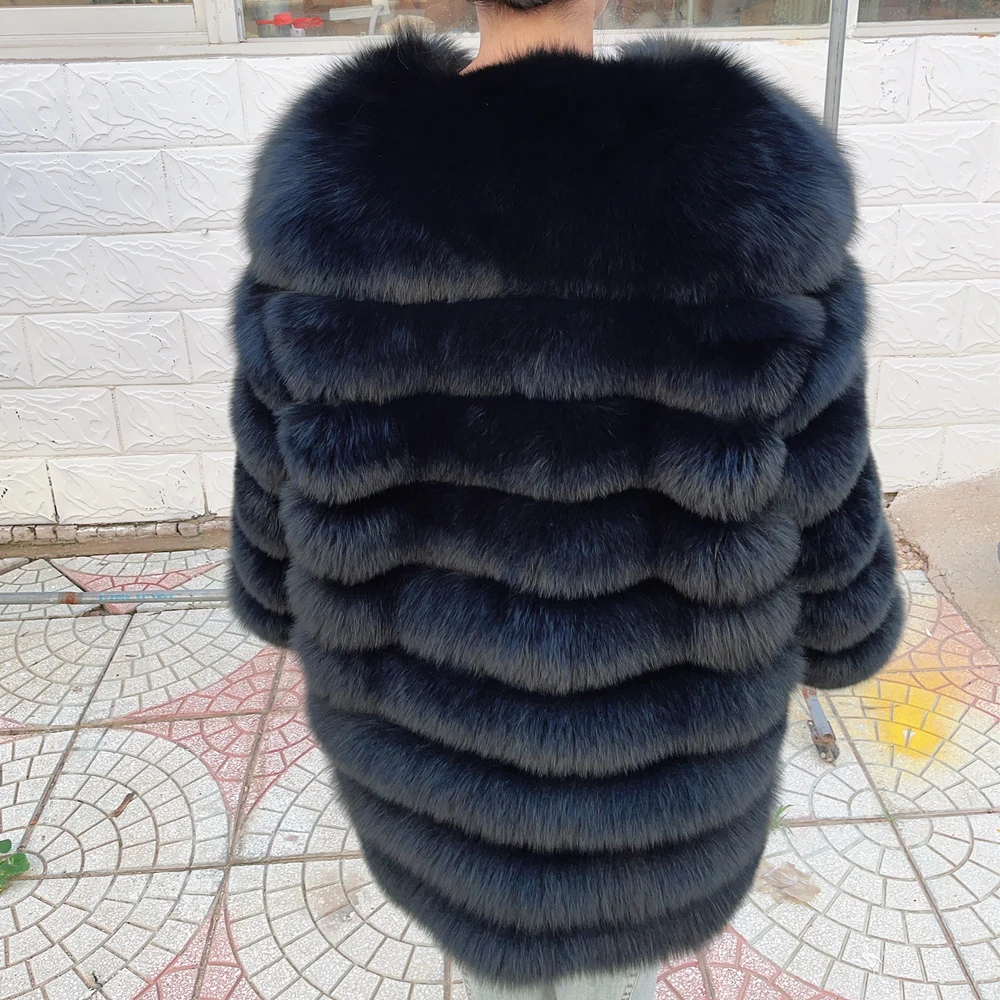 QUEENTINA Fox Fur 90cm Coat Real Winter Women'S New Fashion Furry 2025 Leather And Skin White Natural New In Coats & Jackets