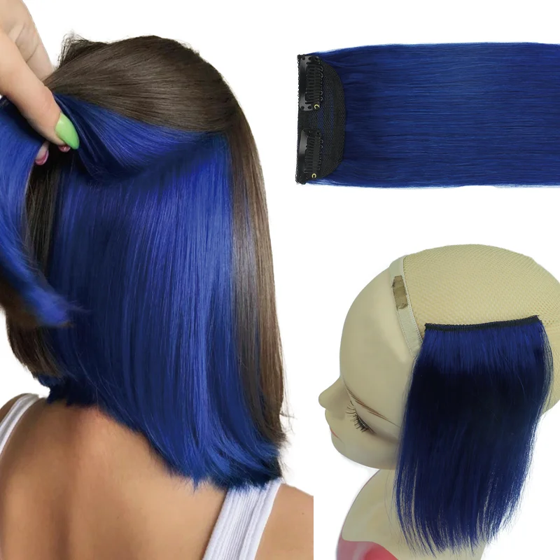 DIY Decorative Hair Accessory Women Easy Clip in Heat Stylable Straight Human Hair Extensions Hot Pink Red Blue Highlight
