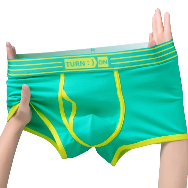 2PCS Men's Mid Waist Underwear Color Contrast Letters Breathable Boxers Comfortable Cotton Flat Corner Underpants Sports Shorts