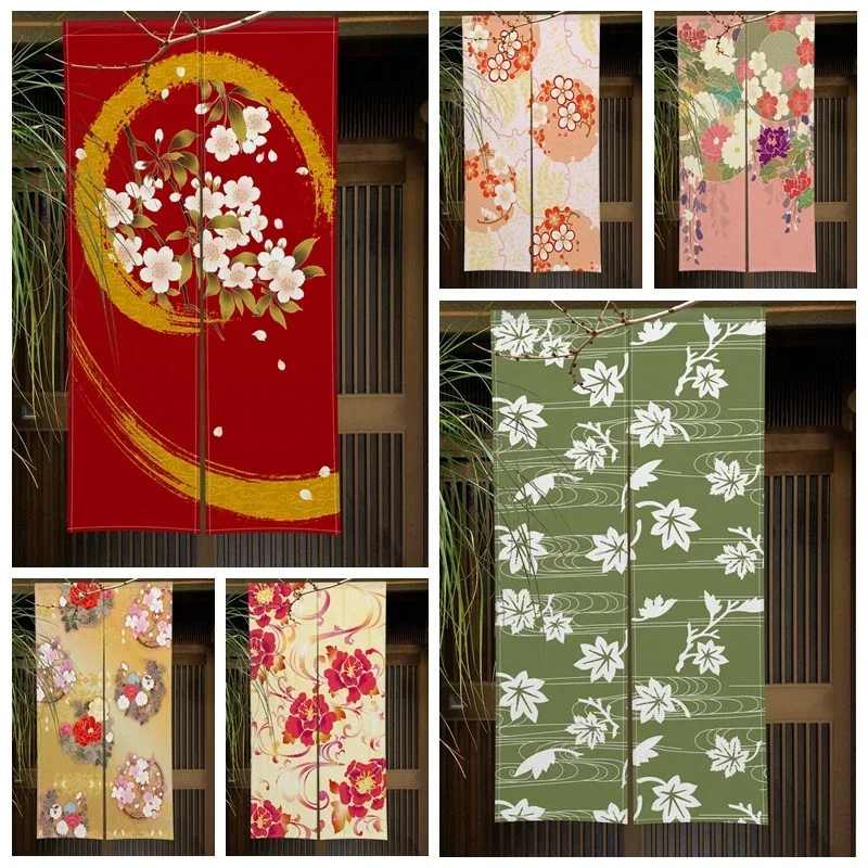 

Floral Flowers Door Curtain Art Painting Japanese Doorway Living Room Partition Curtains Pub Drape Entrance Hanging Half-Curtain