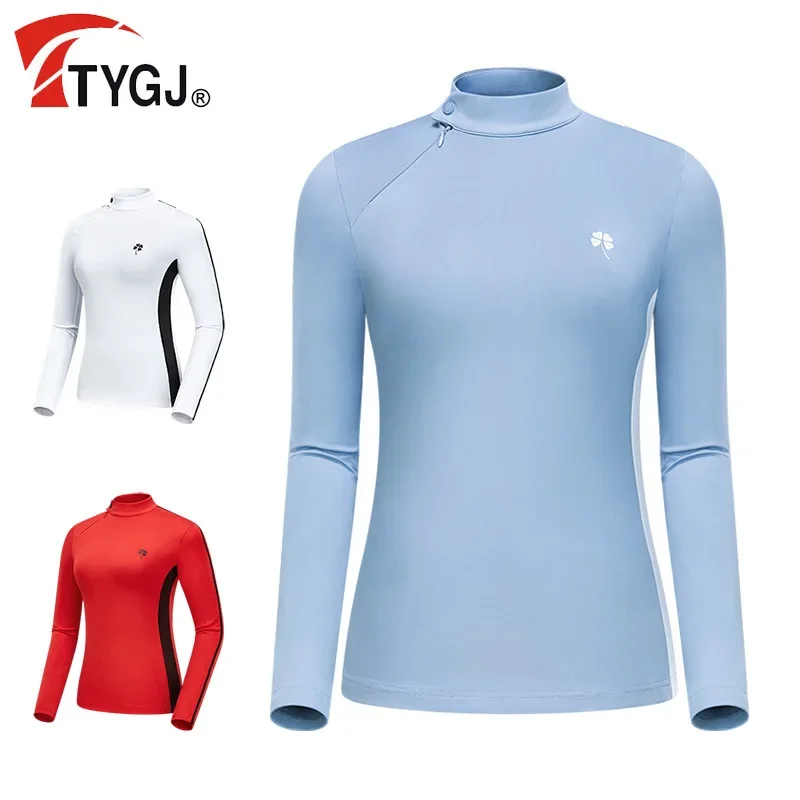 TTYGJ New Golf Women Apparel Elastic Long-sleeve Golf T-shirt Female Slim Patchwork Shirts Casual Fast Dry Tops Zipper Collar