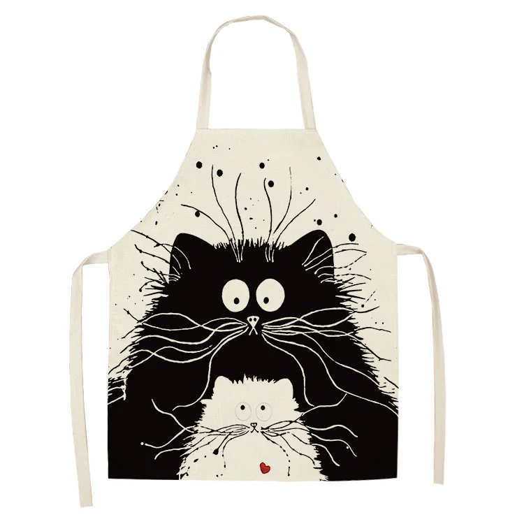 Cute Cartoon Cat Print Kitchen Apron Waterproof Apron Cotton Linen Wasy to Clean Home Tools 12 Styles to Choose From