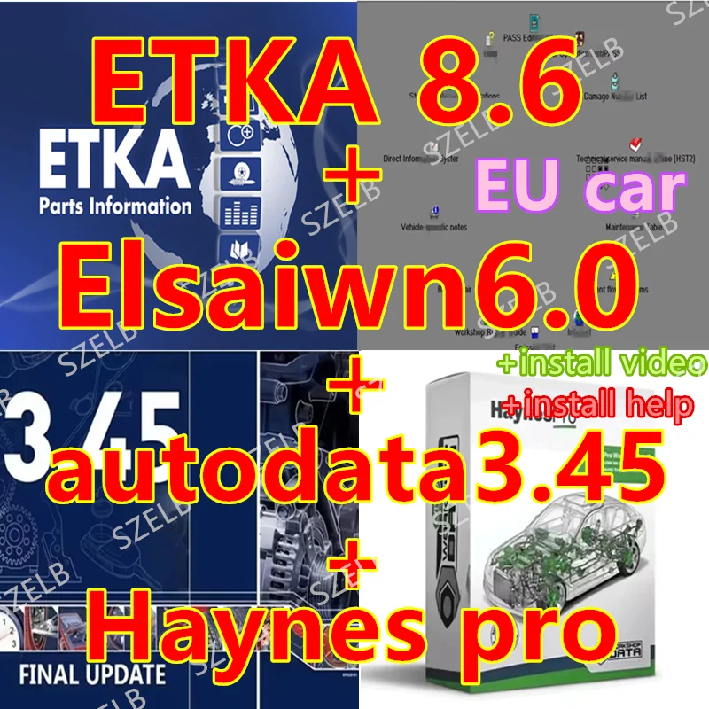 Catálogo de piezas electrónicas para vehículos Etka 8.6 con ELSAWIN 6.0, +Haynes Pro y Autodata 3.45, software de reparación de automóviles europeos.