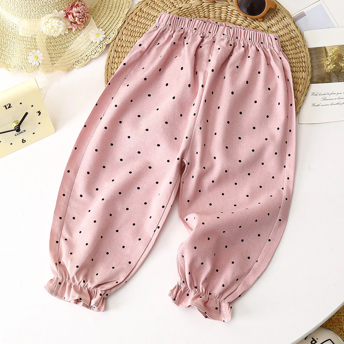 2024  Summer Girls Casual Thin Cute Dot Cotton Pant Kids Trousers