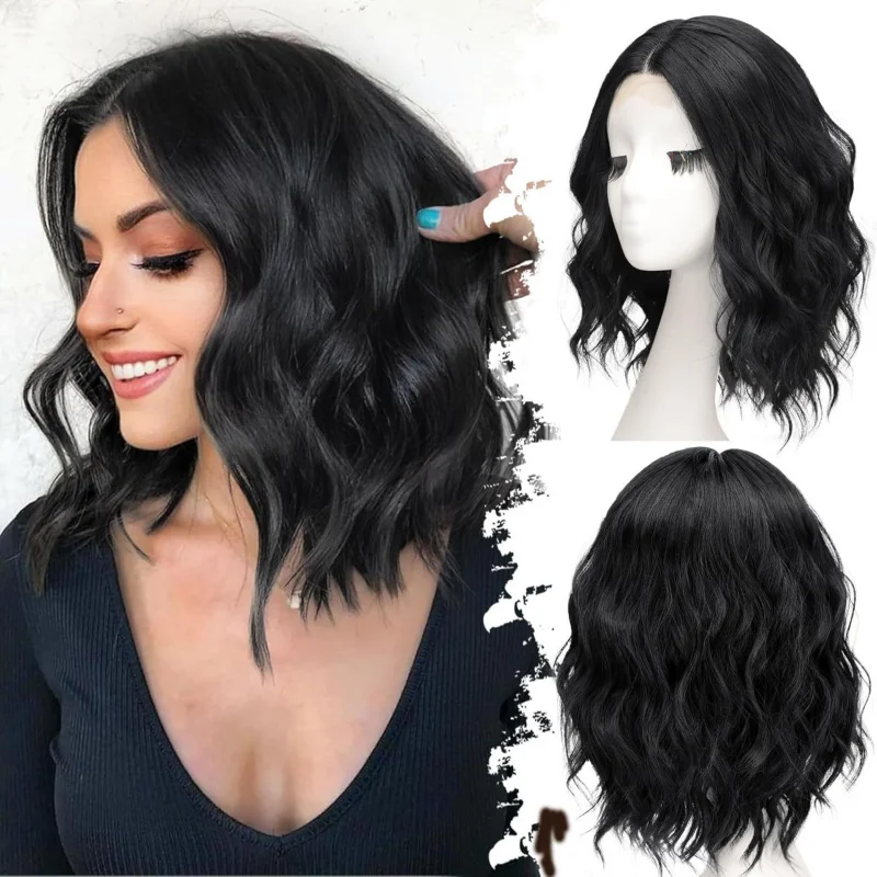 

European and American Style Short Wavy Wig 4*1 Lace Hairline Wig Silicone Net Elastic Band Wig