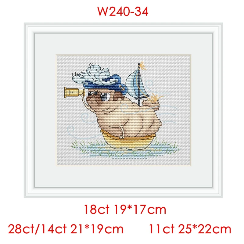 Cross-stitch set, reading Pug Dog cartoon, home to kill time, hand embroidery material package
