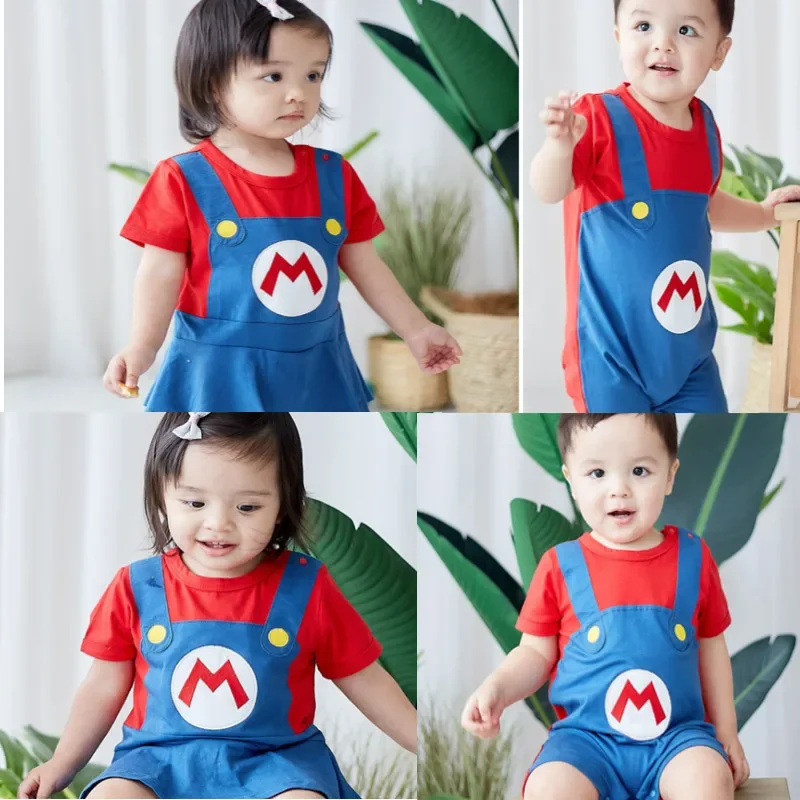 0-2Y Toddler Mar Costume Animation Game Louis Brothers Jumpsuit Halloween Cotton Harness Crawl Clothes Baby Cosplay Suit