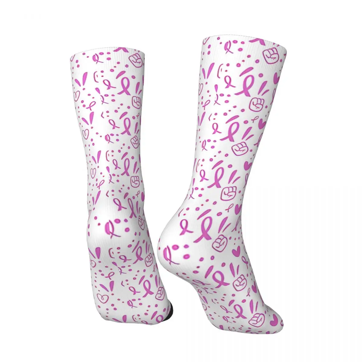 Crazy compression Breast Cancer Awareness Pattern Sock for Men Vintage Seamless Pattern Crew Sock Novelty