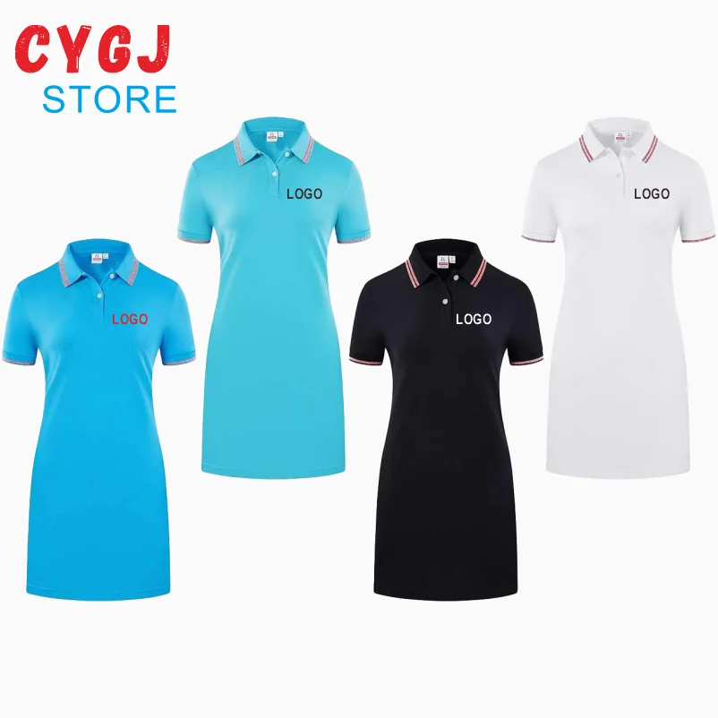 Ladies POLO mid-length 100% Cotton Lapel Golf Casual Sports Short-sleeved Skirt With Personalized LOGO Customization