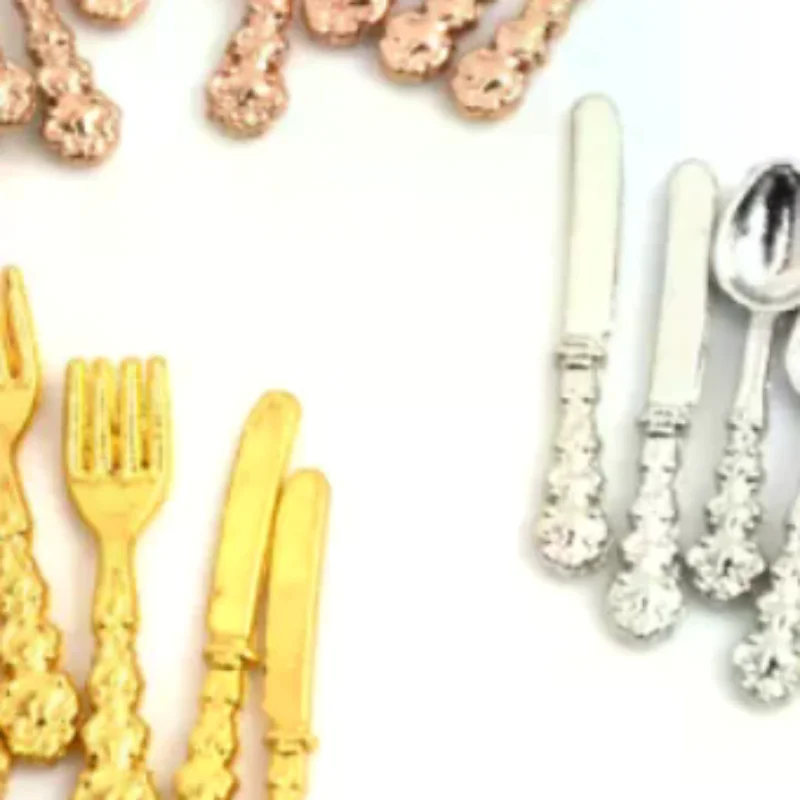 12Pcs/set Vintage 1:12 Dollhouse Miniatures Tableware Mini Cutlery Knife Fork Spoon Childrens Toy For Doll House Decor