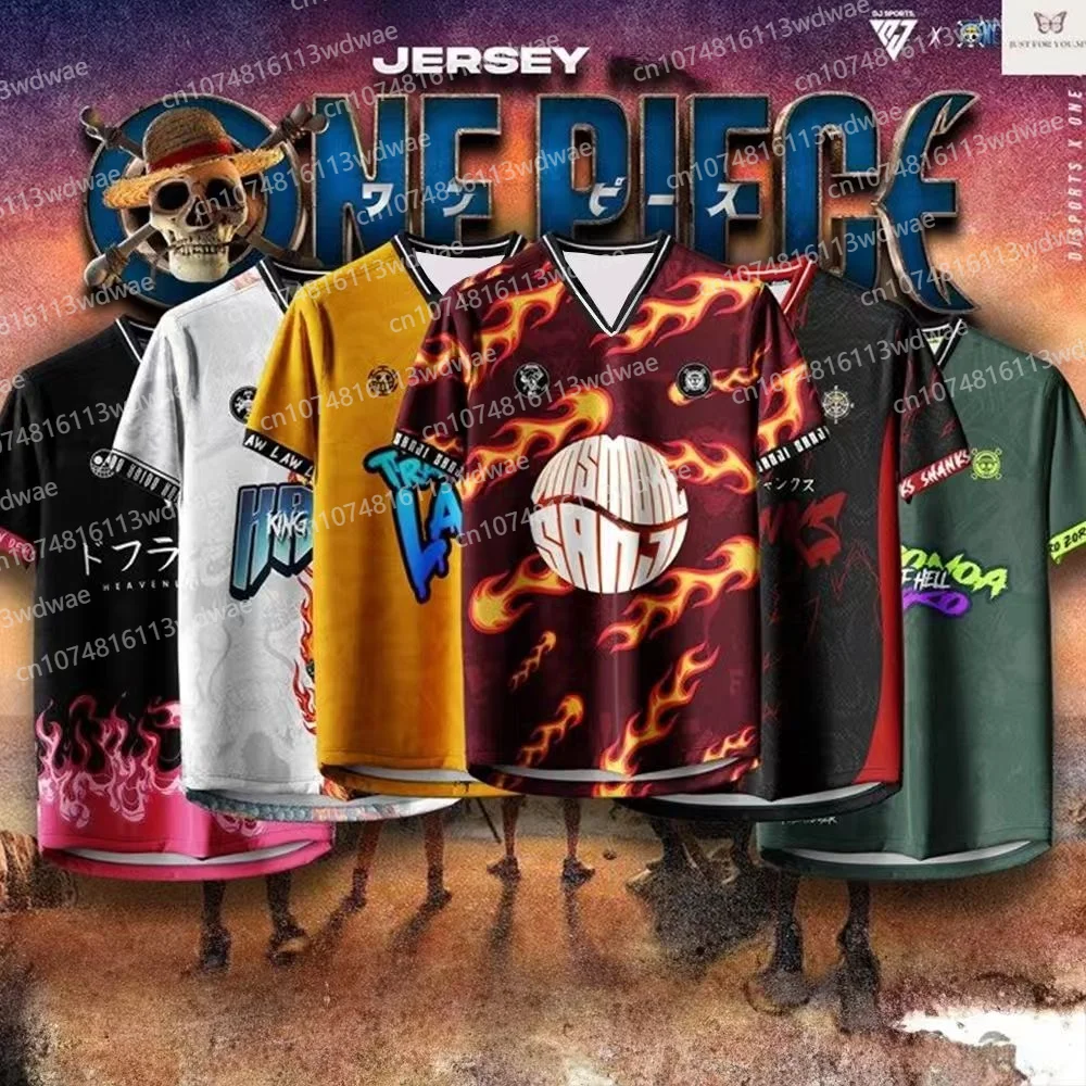 

Japanese Anime One Piece Short Sleeve Jersey Unisex Luffy Ace Zoro Whitebeard Shanks Printed T-Shirt Summer Loose Sports Top