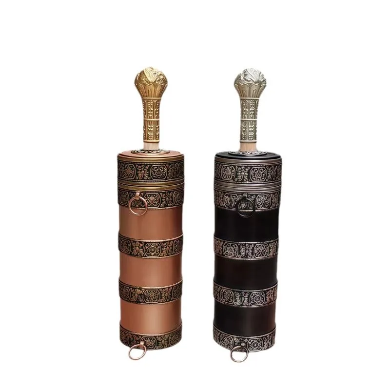 

Tibetan titanium alloy butter tea bucket carving tea bucket home decoration