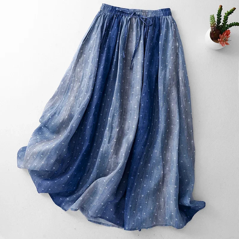 Gradient color polka dot print bustier skirt women's summer new Japanese literary retro temperament casual cotton A-line skirt