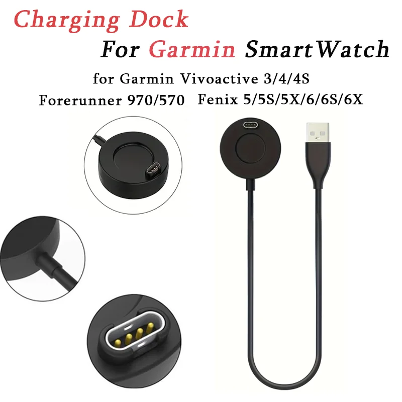 USB Charging Dock for Garmin Vivoactive 3/4/4S Fenix 5S/5X/6S/6X Venu 2/2S - Fast Charging Durable Cable Smartwatch ChargingDock