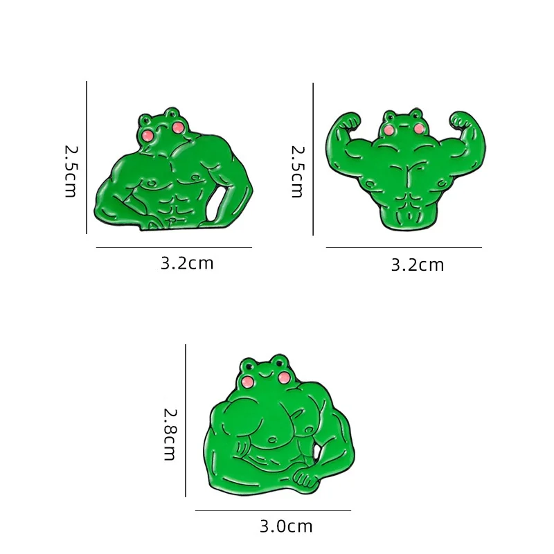 3pcs Cute Cartoon Green Frog Enamel Brooch Creative Funny Muscular Man Lapel Pin Badge Backpack Clothing Hat Accessories