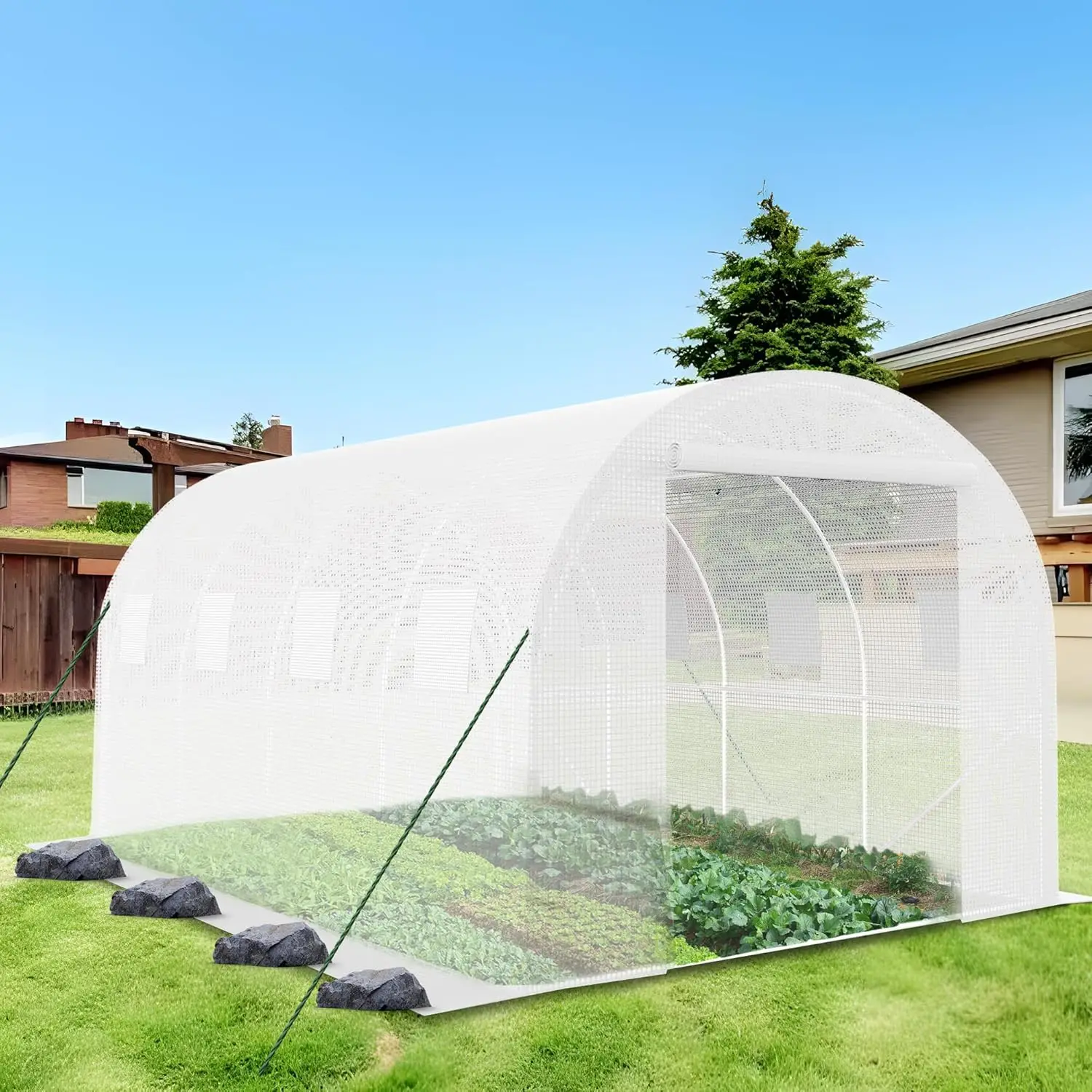 13*8*6.5Ft Heavy Duty Greenhouse For Outdoors, Large Walk-In Green House With High Tunnel Pe Cover & Irrigation Garden