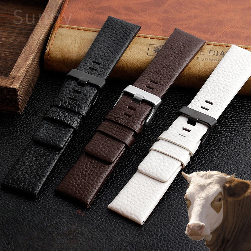 For Diesel Sweet-Proof Business Brown Black White Leather Litchi Pattern Watch Band Men\'s Dz4323/1657/4318 24 26mm Accessories