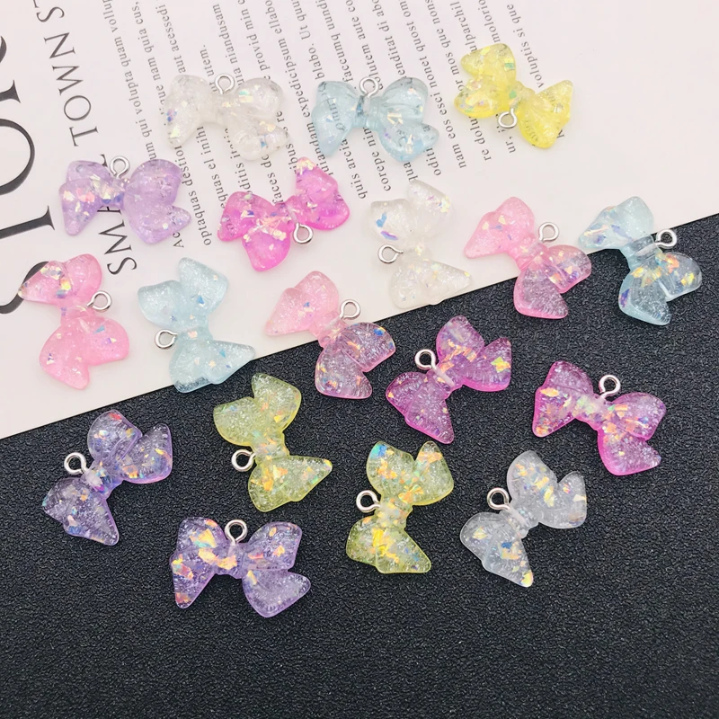 10pcs Hot Selling Resin Cute Kawaii Glitter Bow Charm for Keychain, Earring, Scrapbooking, DIY Making, Necklace