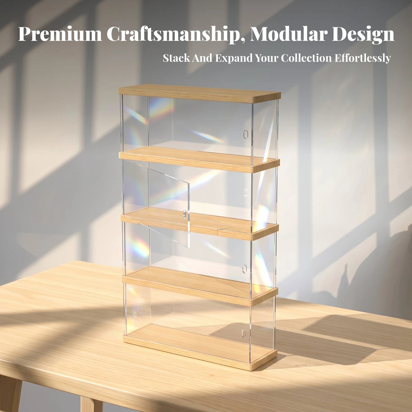 Acrylic Display Cabinet with Sliding Door Minimalist Tabletop Display Case with Wooden Base Furniture Modern Easy Assembly