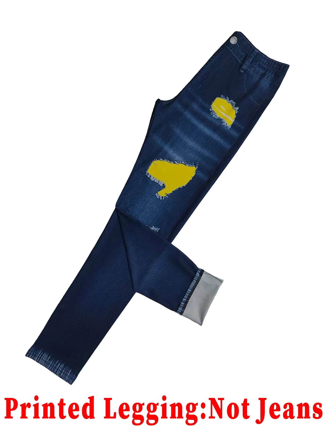 Damen Ripped Faux Denim Leggings, Hohe Taille, Stretch, Skinny, Nicht aus Denim, Fake Jeans, Lässige Vielseitige Sport-Slim-Hose – Detail 5