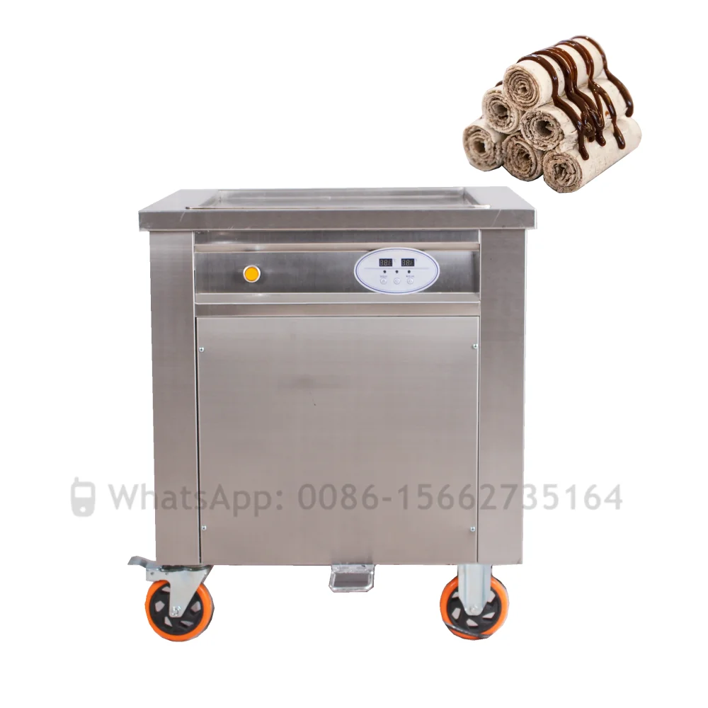 

Hot Sale 60cm Fried Instant Rolls Fried Yogurt Ice Cream Roll Machine With Single Square Pan